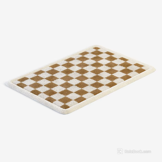 Square Area Rug Featuring Brown Beige Checkerboard Pattern for Home Decor 3d model 