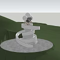 Spiral Black and White Striped Tower with White Spheres Overlooking the Sea on Sunny Day