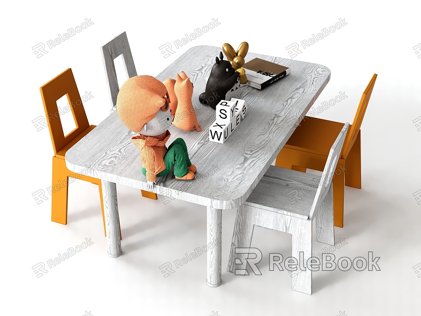 Modern Children's Table and Chair Dining Chair Children's Chair Children's Table Doll Ornaments Books Little Prince Totoro Handmade Table model