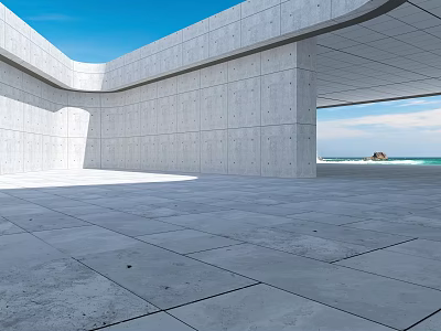 Modern Architectural Interior With Concrete Walls Stone Floor Open Space And Sea View 3d model