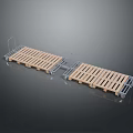 Two Wooden Pallets With Metal Frames And Wheels Connected For Transport Use 3d model
