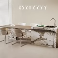 Elegant Modern Kitchen Interior With Marble Island Counter And Dining Chairs