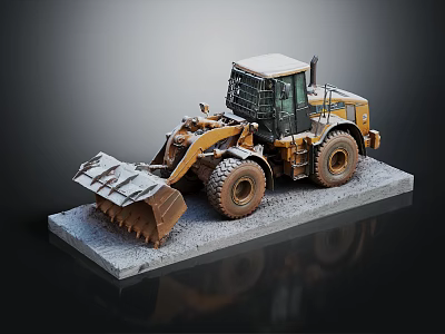 Yellow Construction Loader Model With Large Wheels And Gray Display Base 3d model
