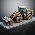 Yellow Construction Loader Model With Large Wheels And Gray Display Base
