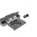 Modern Double Bed Interior Design With Gray Upholstered Headboard Nightstands And Drawers 3d model