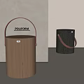 Light Wood And Black Round Side Table With Leather Handle By Poliform 3d model