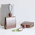 Dior Brown Crocodile Embossed Bags With Round Decorative Balls And Packaging Box And Green Leaves