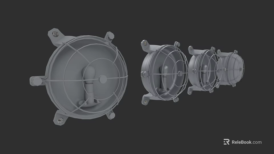 Industrial Style Wall Light 3D Model with Circular Metal Frame and Multiple Angles 3d model 