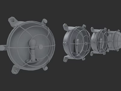 Industrial Style Wall Light 3D Model with Circular Metal Frame and Multiple Angles 3d model