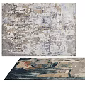 Abstract Square Rug With Mixed Gray Blue Beige Brown Textured Design For Living Room