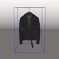 Black Leather Biker Jacket With Stitched Sleeves Belt Detail And Zipper Closures