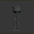 Tall Metal Frame Water Tower With Cylindrical Tank And Pyramidal Roof