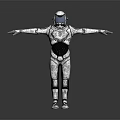 Futuristic Game Movie Character In Armored Suit With Helmet And Outstretched Arms Design