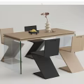 Modern Dining Table Set With Wooden Top Glass Legs And Mixed Color Chairs