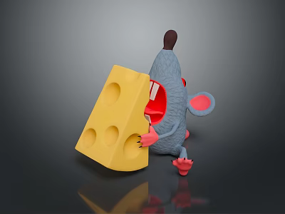 Playful Blue Animated Mouse Character Holding Large Yellow Cheese with Holes in Game Movie Scene 3d model