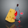 Playful Blue Animated Mouse Character Holding Large Yellow Cheese with Holes in Game Movie Scene