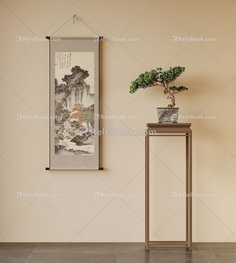 New Chinese Style Flower Rack Green Plant Potted Plant Decorative Hanging Painting 3d model