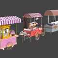 Colorful Mobile Food Carts With Striped Canopies And Vending Windows