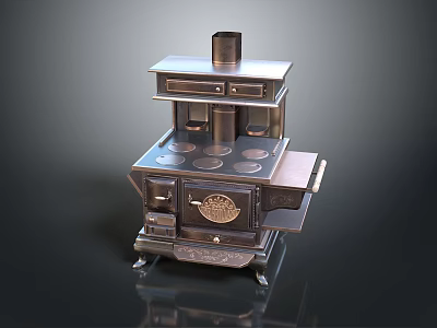 Vintage Cast Iron Stove With Multiple Burners Drawers And Decorative Design 3d model