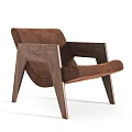 Modern Lounge Chair With Wooden Frame White Brown Upholstered Seat And Armrests