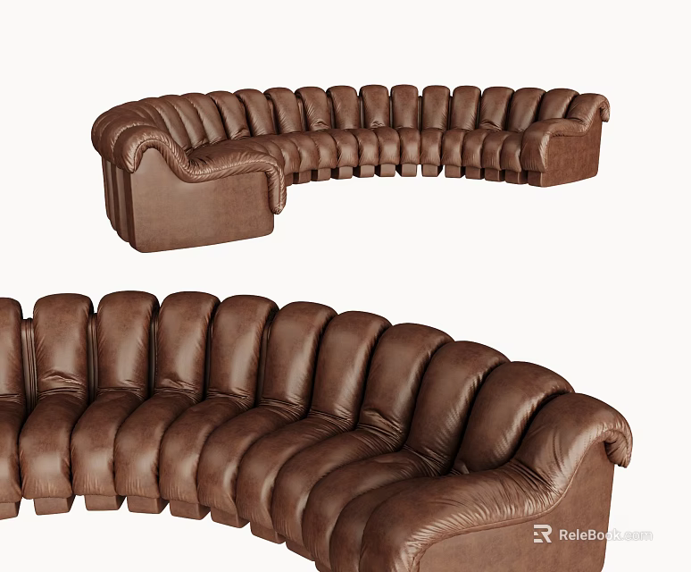 Brown Leather Curved Sectional Sofa with Multiple Seats and Modern Design 3d model