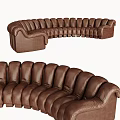 Brown Leather Curved Sectional Sofa with Multiple Seats and Modern Design 3d model