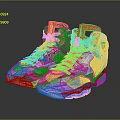 Modern High Top White Sneakers With Red Accents Blue Details And Reflective Finish