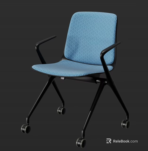 Modern Blue Fabric Office Chair With Black Armrests Metal Frame And Rolling Wheels 3d model 