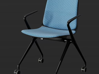 Modern Blue Fabric Office Chair With Black Armrests Metal Frame And Rolling Wheels 3d model