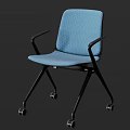 Modern Blue Fabric Office Chair With Black Armrests Metal Frame And Rolling Wheels