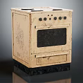Vintage Kitchen Stove with Worn Surface Burners Oven Door and Drawer Design
