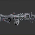 Futuristic Mechanical Sci Fi Weapon With Metal Barrel Gear Pipes And Red Accents
