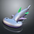 Silver Shark Doll with Green Fins Purple Accents and Black Eyes for Kids