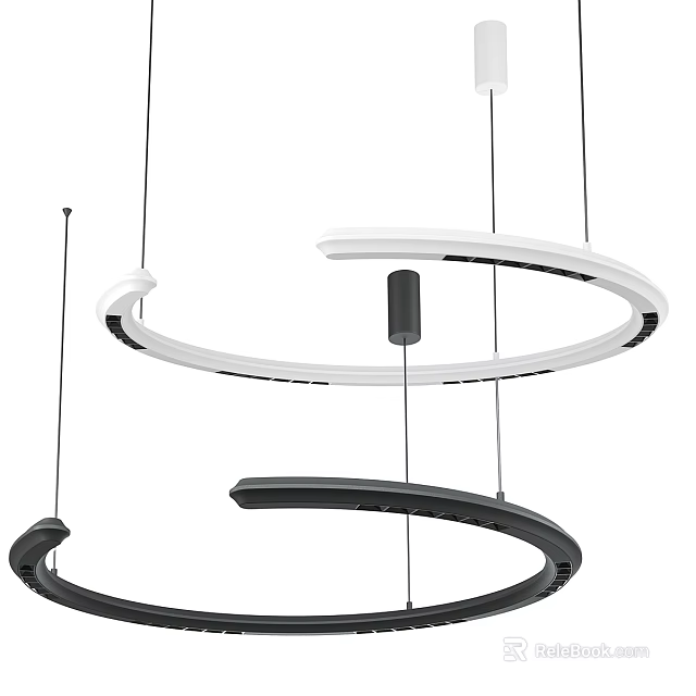 Modern Circular Pendant Chandelier Design With Black And White Rings For Contemporary Home Decor 3d model 