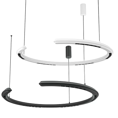 Modern Circular Pendant Chandelier Design With Black And White Rings For Contemporary Home Decor 3d model