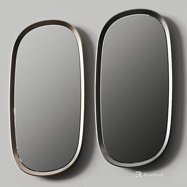 Two Elegant Oval Shaped Wall Mirrors With Distinct Frame Colors 3d model 