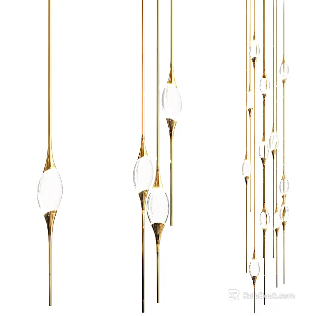 Modern Gold Chandelier Design With Hanging Glass Pendants And Decorative Elements 3d model 