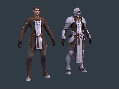 Game And Movie Characters With Two Standing Figures In Brown White Silver Robe And Armor 3d model