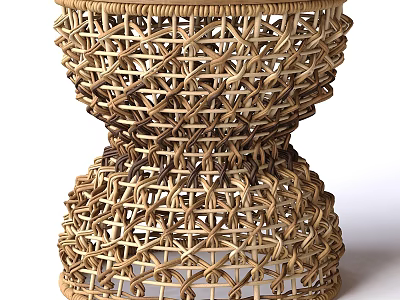 Handwoven Rattan Stool With Intricate Textured Weave Design For Home Decor 3d model