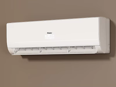 Haier White Wall Mounted Air Conditioner Fan Installed On Brown Wall 3d model