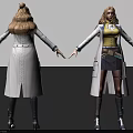 Woman 3D Character Front Back View Long Blonde Hair White Coat Yellow Top Gray Skirt