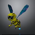 Space Exploration Robot With Bee Like Design Blue Purple Wings And Glowing Base