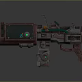 Futuristic Sci Fi Weapon Red Metallic Body Transparent Display Green Pipe And Energy Elements