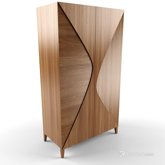 Modern Wooden Wardrobe Design With Unique Geometric Pattern And Natural Wood Grain 3d model 