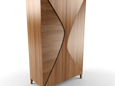 Modern Wooden Wardrobe Design With Unique Geometric Pattern And Natural Wood Grain 3d model