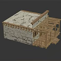 Traditional Rustic House Model With Cracked Stone Walls Wooden Porch And Framework