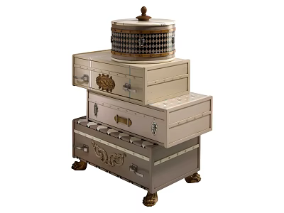 Vintage Entryway Console Side Cabinet With Multiple Drawers Decorative Top And Metal Legs 3d model