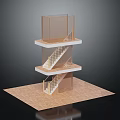 Three Tier Architectural Model With Wooden Base Glass Railings Connecting Platforms And Staircase