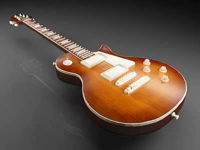 Vintage Brown Electric Guitar With Wooden Body Maple Neck And Chrome Knobs 3d model