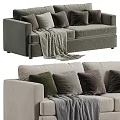 Modern Gray Two Seater Sofa With Mixed Color Pillows And Throw Blanket 3d model